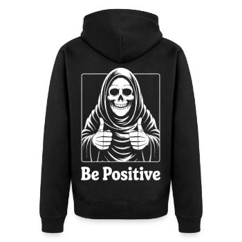 Be Positive Skelett Motiv - Unisex Premium Bio Zip Hoodie - Schwarz - Hinten - Nico (187cm)