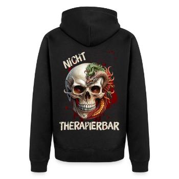 Nicht Therapierbar - Unisex Premium Bio Zip Hoodie - Schwarz - Hinten - Nico (187cm)