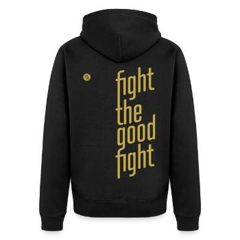 ThinkBick_Fight_the_good_fight_2026_2 - Unisex Premium Bio Zip Hoodie - Schwarz - Hinten - Nico (187cm)