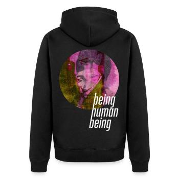 ThinkBick_being_human_being_2026_4 - Unisex Premium Bio Zip Hoodie - Schwarz - Hinten - Nico (187cm)