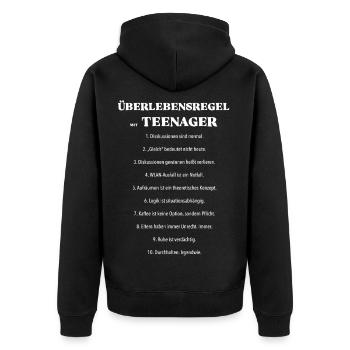 Teenager Überlebensregeln - Unisex Premium Bio Zip Hoodie - Schwarz - Hinten - Nico (187cm)