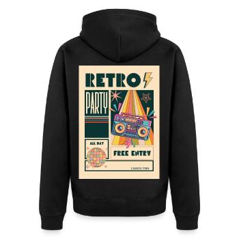 Retro-Party-Boombox-Neon - Unisex Premium Bio Zip Hoodie - Schwarz - Hinten - Nico (187cm)