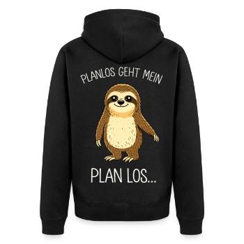 Planlos geht mein Plan los – Faultier - Unisex Premium Bio Zip Hoodie - Schwarz - Hinten - Nico (187cm)
