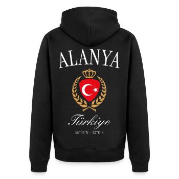 Alanya Türkei Wappen Krone – Reise Souvenir - Unisex Premium Bio Zip Hoodie - Schwarz - Hinten - Nico (187cm)