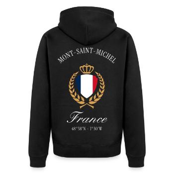 Mont-Saint-Michel Frankreich Wappen Reise Souvenir - Unisex Premium Bio Zip Hoodie - Schwarz - Hinten - Nico (187cm)