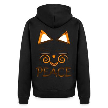 Peace Cat – Süßes Katzendesign mit Spiralaugen - Unisex Premium Bio Zip Hoodie - Schwarz - Hinten - Nico (187cm)