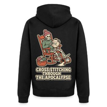 Cross Stitching Through The Apocalypse - Unisex Premium Bio Zip Hoodie - Schwarz - Hinten - Nico (187cm)