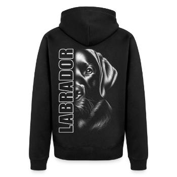 Labrador portrait with vertical lettering - Unisex Premium Organic Zip Hoodie - black - Back - Nico (187cm)