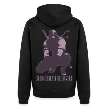Shinobi Strength Anime Gym Shirt – Ninja Workout  - Unisex Premium Organic Zip Hoodie - black - Back - Nico (187cm)