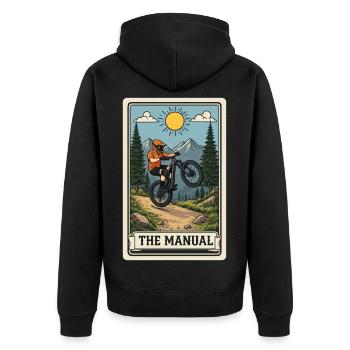 Manual-Trick im Mountainbike-Trail - Unisex Premium Bio Zip Hoodie - Schwarz - Hinten - Nico (187cm)