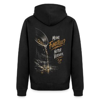 Meine Fundstelle? Netter Versuch – Goldsucher - Unisex Premium Bio Zip Hoodie - Schwarz - Hinten - Nico (187cm)
