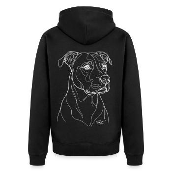 American Staffordshire Terrier WH Porträt - Unisex Premium Bio Zip Hoodie - Schwarz - Hinten - Nico (187cm)