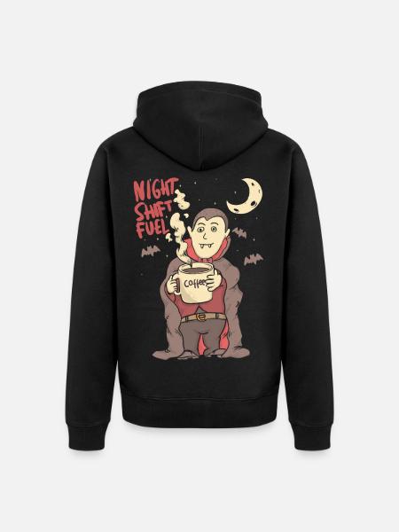 night shift fuell - draculla coffee - Unisex Premium Bio Zip Hoodie - Schwarz