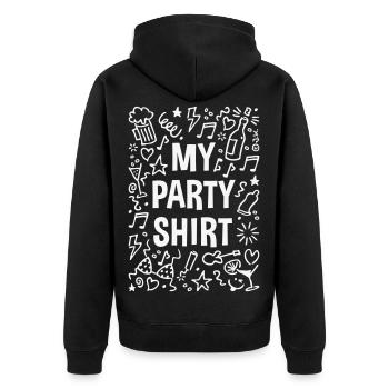 My Party Shirt (Feier / Feiern / Partyspaß / W) - Unisex Premium Bio Zip Hoodie - Schwarz - Hinten - Nico (187cm)
