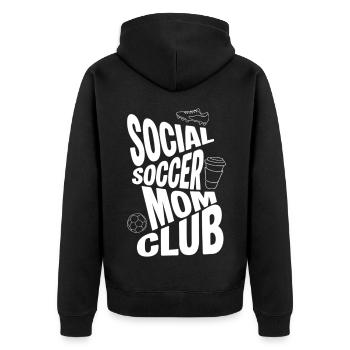 Social Soccer Mom Club - Unisex Premium Bio Zip Hoodie - Schwarz - Hinten - Nico (187cm)