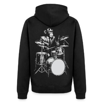 Monkey Jazz Drummer - Unisex Premium Bio Zip Hoodie - Schwarz - Hinten - Nico (187cm)