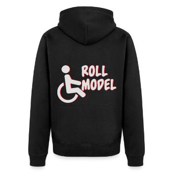 Roll model Lustig Handicap Amputated wheelchairfa - Unisex Premium Organic Zip Hoodie - black - Back - Nico (187cm)