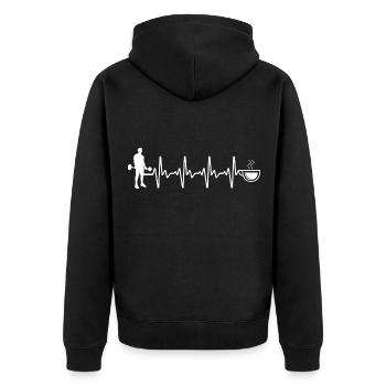 Heartbeat coffee and fitness - - Unisex Premium Organic Zip Hoodie - black - Back - Nico (187cm)