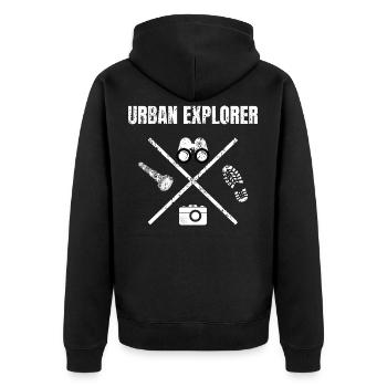 Urban Explorer lost places Urbexing caches - Unisex Premium Bio Zip Hoodie - Schwarz - Hinten - Nico (187cm)