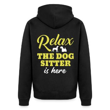 Entspannen Sie sich der Hundesitter ist hier Welpe - Unisex Premium Bio Zip Hoodie - Schwarz - Hinten - Nico (187cm)