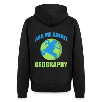 Fragen Sie mich nach Geographie International Fan - Unisex Premium Bio Zip Hoodie - Schwarz - Hinten - Nico (187cm)