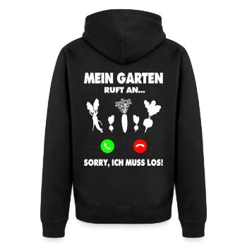 Garten Gärtner Hobbygärtner Keine Zeit Garten ruft - Unisex Premium Bio Zip Hoodie - Schwarz - Hinten - Nico (187cm)