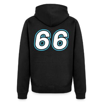 66 Zahl Symbol - Unisex Premium Bio Zip Hoodie - Schwarz - Hinten - Nico (187cm)
