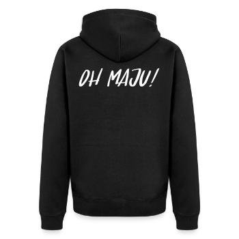 Trier Spruch Dialekt moselfränkisch Maju lustig - Unisex Premium Bio Zip Hoodie - Schwarz - Hinten - Nico (187cm)