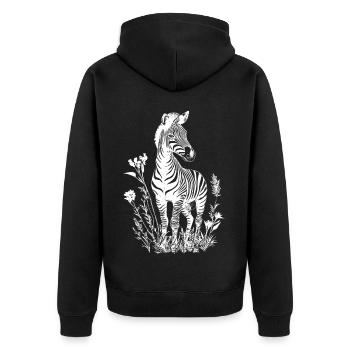 Zebra Blumen Floral - Unisex Premium Bio Zip Hoodie - Schwarz - Hinten - Nico (187cm)
