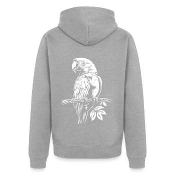 Weißer Papagei - Unisex Premium Bio Zip Hoodie - Grau meliert - Hinten - Nico (187cm)