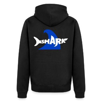 Ein Hai - Unisex Premium Bio Zip Hoodie - Schwarz - Hinten - Nico (187cm)