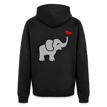 Elefant Herz Liebe - Unisex Premium Bio Zip Hoodie - Schwarz - Hinten - Nico (187cm)
