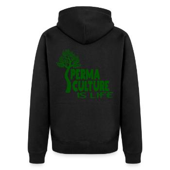 Permaculture Is Life - Unisex Premium Organic Zip Hoodie - black - Back - Nico (187cm)
