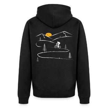 Kurvenbiker - (F.m) - Unisex Premium Bio Zip Hoodie - Schwarz - Hinten - Nico (187cm)