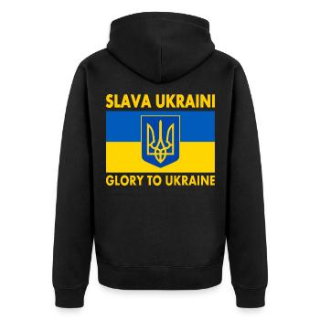 Slava ukraini - Unisex Premium Bio Zip Hoodie - Schwarz - Hinten - Nico (187cm)