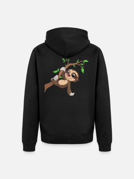 Hängendes Comic Faultier - Unisex Premium Bio Zip Hoodie - Schwarz