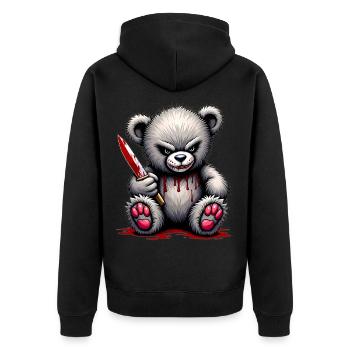Horror Teddy - Unisex Premium Bio Zip Hoodie - Schwarz - Hinten - Nico (187cm)