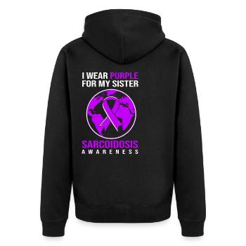 Sarkoidose Schwester - Unisex Premium Bio Zip Hoodie - Schwarz - Hinten - Nico (187cm)