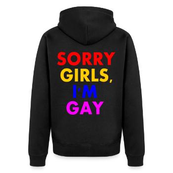sorry girls im gay - Unisex Premium Bio Zip Hoodie - Schwarz - Hinten - Nico (187cm)