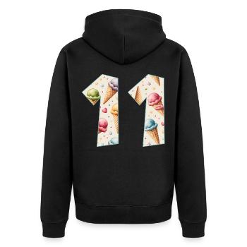 EISCREME NUMMER 11 JAHRE EIS 11. GEBURTSTAG - Unisex Premium Bio Zip Hoodie - Schwarz - Hinten - Nico (187cm)