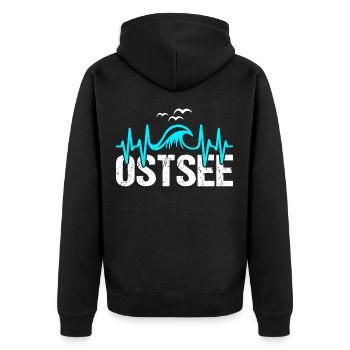 Ostsee Herzschlag Küste Meer Liebe - Unisex Premium Bio Zip Hoodie - Schwarz - Hinten - Nico (187cm)