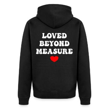 Loved Beyond Measure - Unisex Premium Bio Zip Hoodie - Schwarz - Hinten - Nico (187cm)
