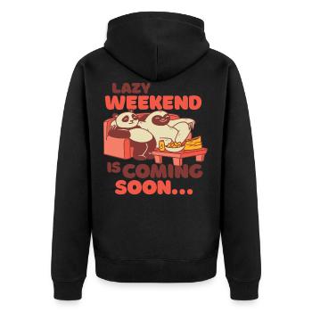 Lazy Weekend, Panda Sloth on Sofa, Relax - Unisex Premium Organic Zip Hoodie - black - Back - Nico (187cm)