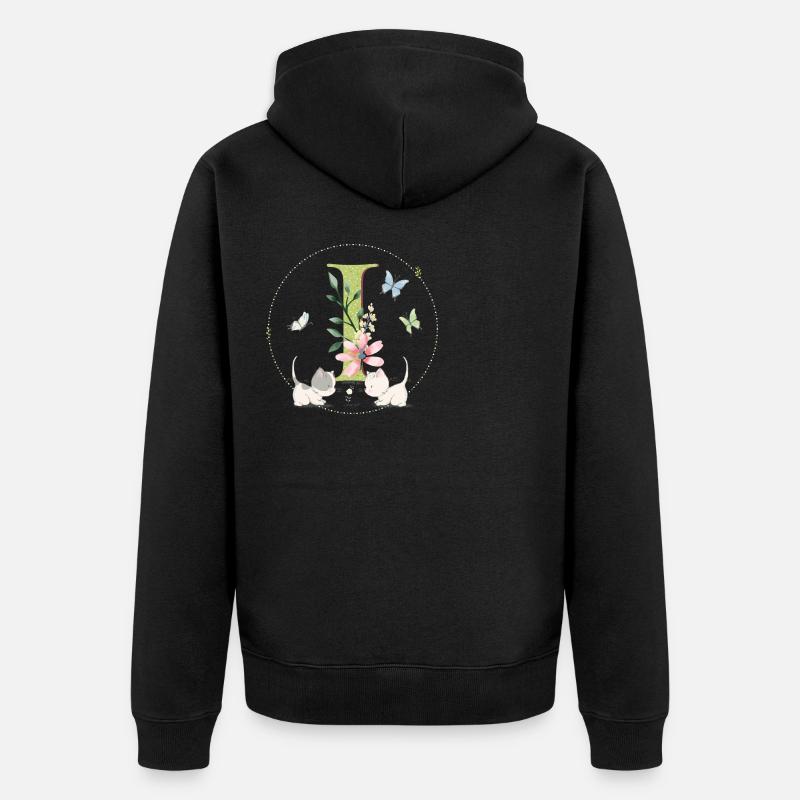 Anfangsbuchstabe I mit Katze - Unisex Premium Bio Zip Hoodie - Schwarz
