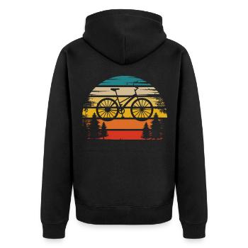 Retro Sonne und Fahrrad - (F) - Unisex Premium Bio Zip Hoodie - Schwarz - Hinten - Nico (187cm)