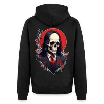 Gothic Style Black & Red skull skull flowers - Unisex Premium Organic Zip Hoodie - black - Back - Nico (187cm)