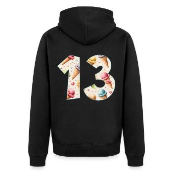 EISCREME NUMMER 13 JAHRE EIS 13. GEBURTSTAG - Unisex Premium Bio Zip Hoodie - Schwarz - Hinten - Nico (187cm)