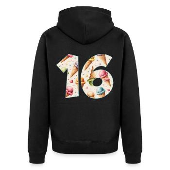 EISCREME NUMMER 16 JAHRE EIS 16. GEBURTSTAG - Unisex Premium Bio Zip Hoodie - Schwarz - Hinten - Nico (187cm)