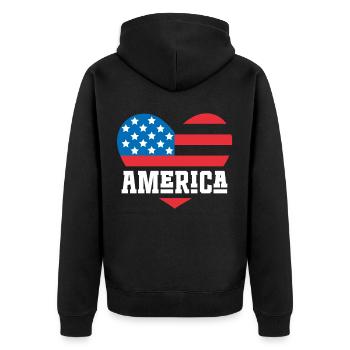America Flag Heart - Unisex Premium Organic Zip Hoodie - black - Back - Nico (187cm)
