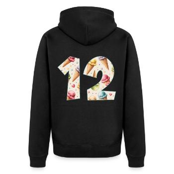 GLACE NUMÉRO 12 ANS CRÈME GLACÉE 12E ANNIVERSAIRE - Veste à capuche bio Premium Unisexe - noir - Dos - Nico (187cm)